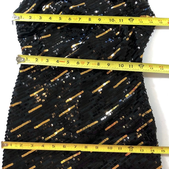 GS Jodi Kristopher Black & Gold Sequin Short Prom Dress Sexy Black Dress’s Small - Picture 7 of 9